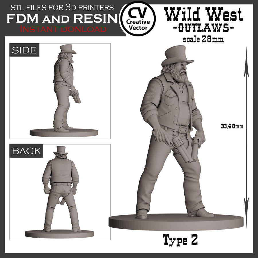 7 STL files Bundle OUTLAWS Wild West for 3D Print Miniatures  Gunfighters