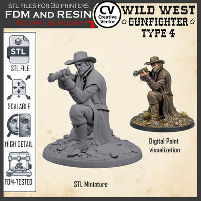 Wild West GUNFIGHTER Type 4 for 3D Print STL file Miniature