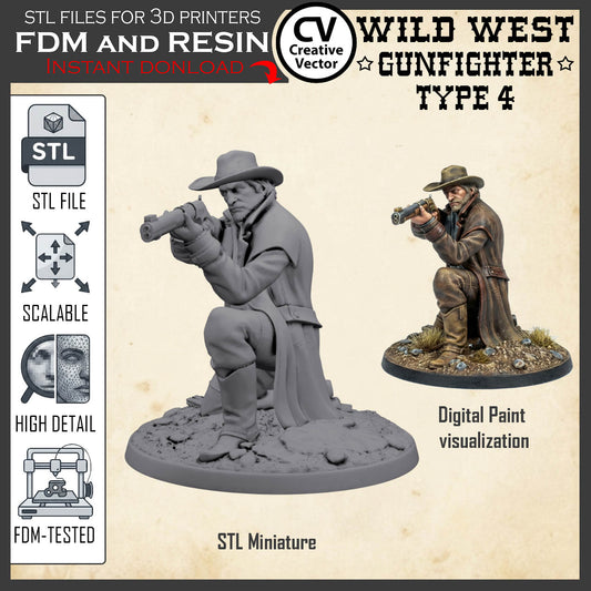 Wild West GUNFIGHTER Type 4 for 3D Print STL file Miniature