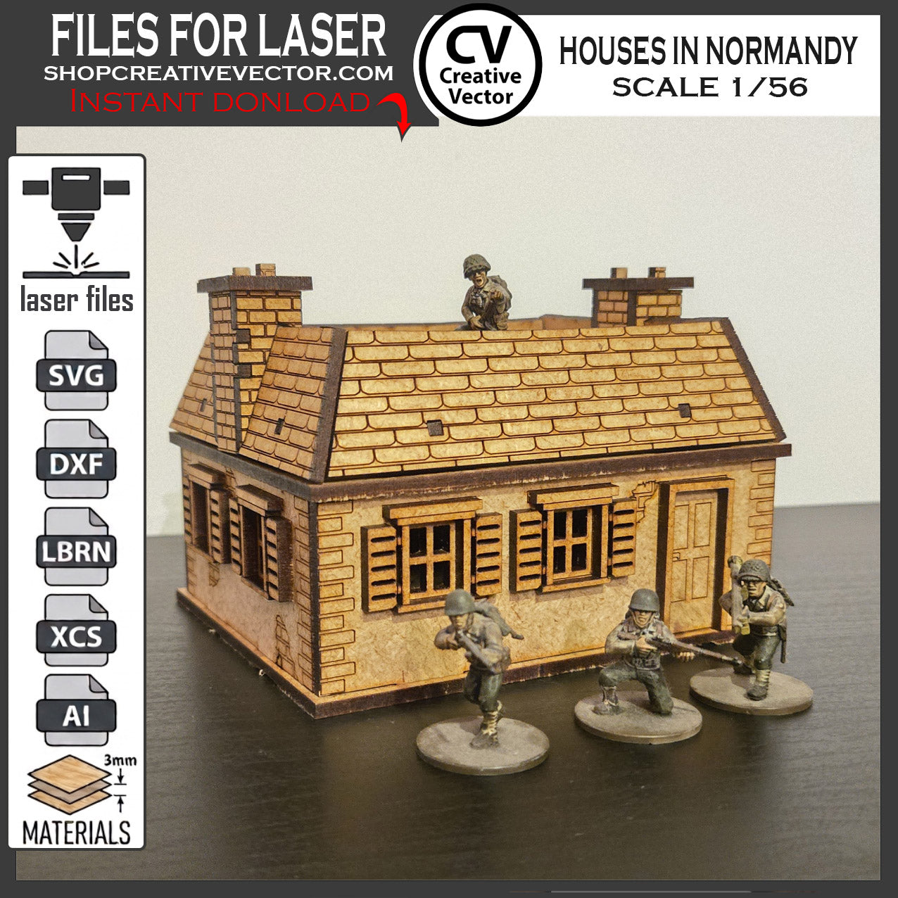 Houses in Normandy  in scale 28mm 1/56 for wargaming