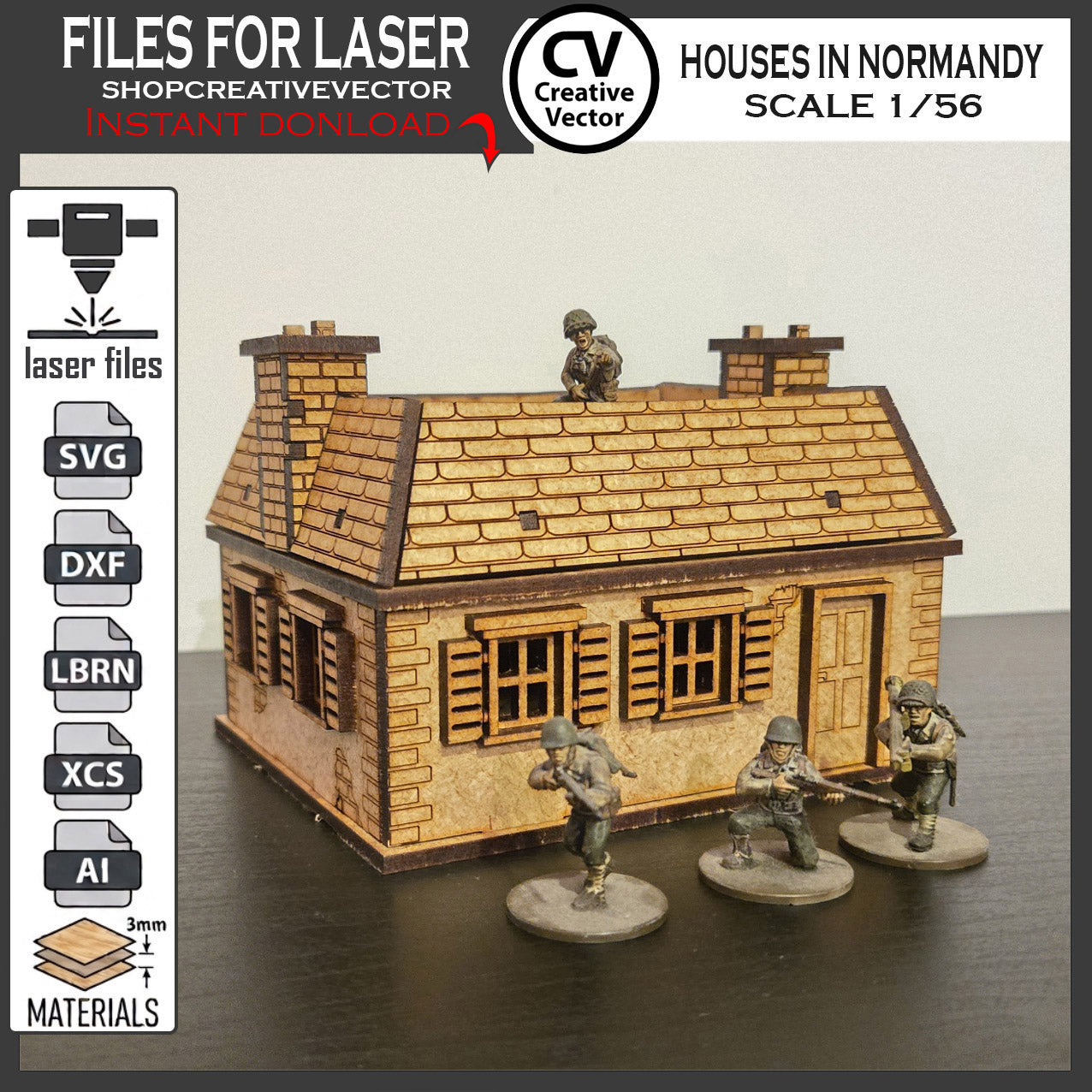 Houses in Normandy  in scale 28mm 1/56 for wargaming