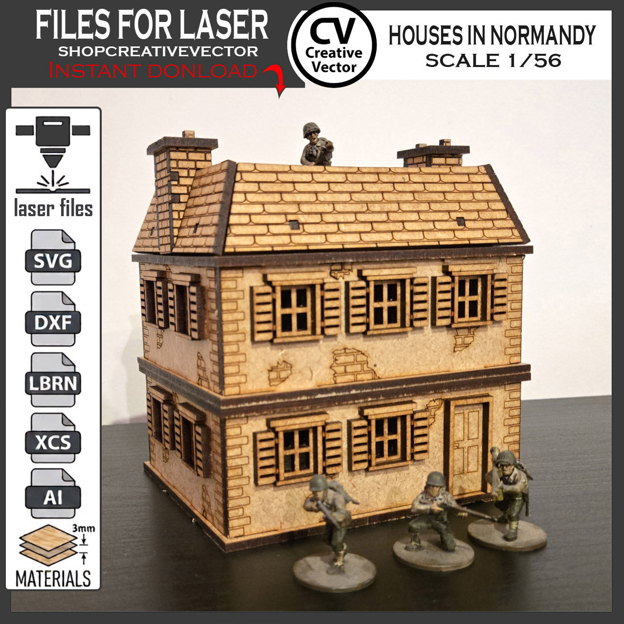 Houses in Normandy  in scale 28mm 1/56 for wargaming