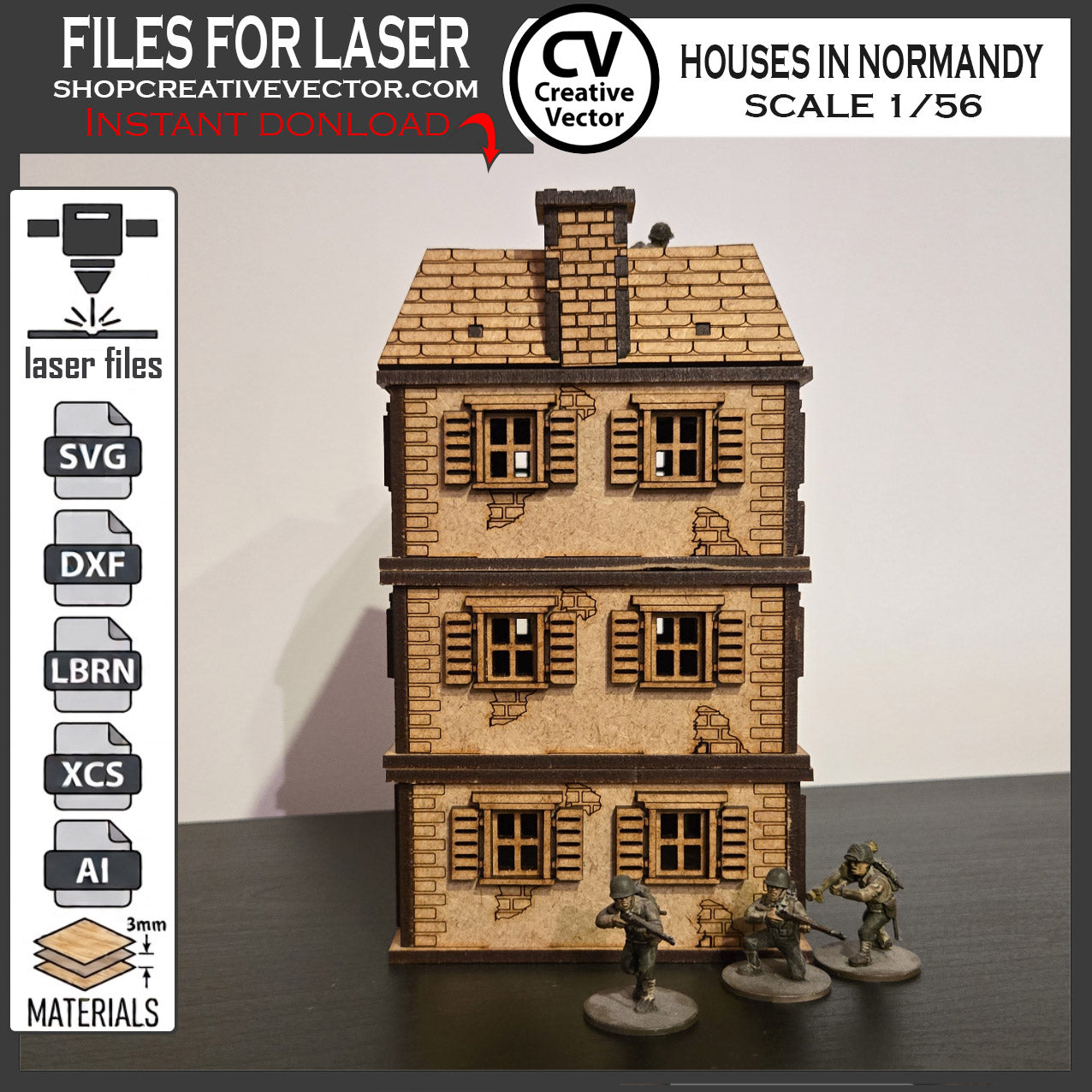 Houses in Normandy  in scale 28mm 1/56 for wargaming