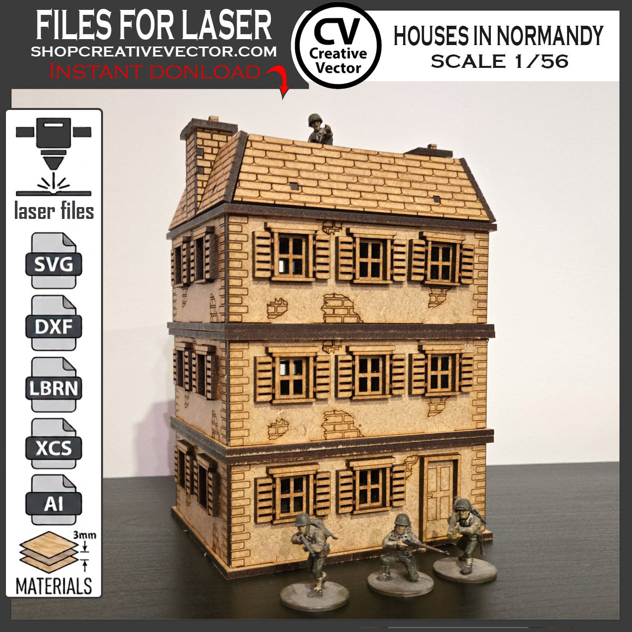 Houses in Normandy  in scale 28mm 1/56 for wargaming