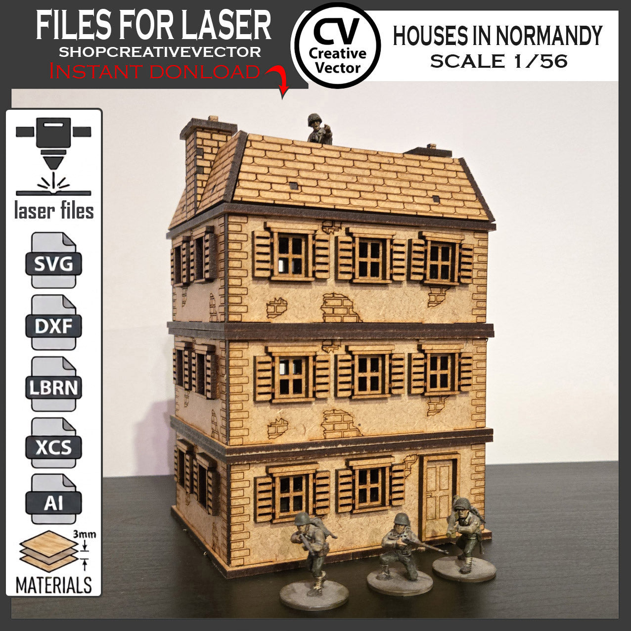 Houses in Normandy  in scale 28mm 1/56 for wargaming