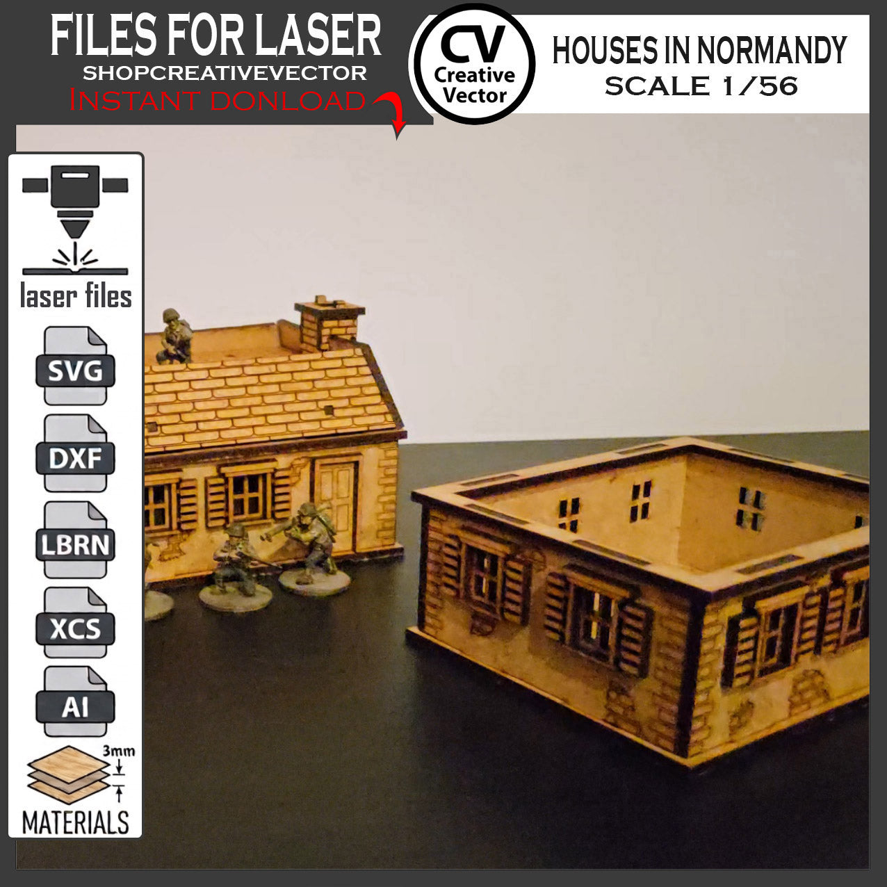 Houses in Normandy  in scale 28mm 1/56 for wargaming