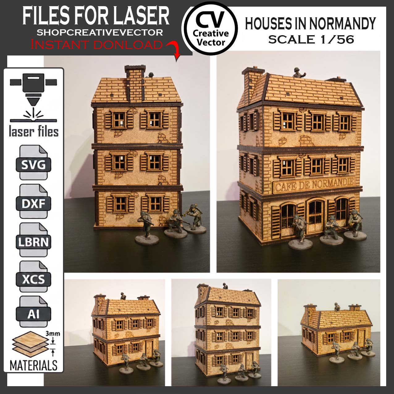 Houses in Normandy  in scale 28mm 1/56 for wargaming