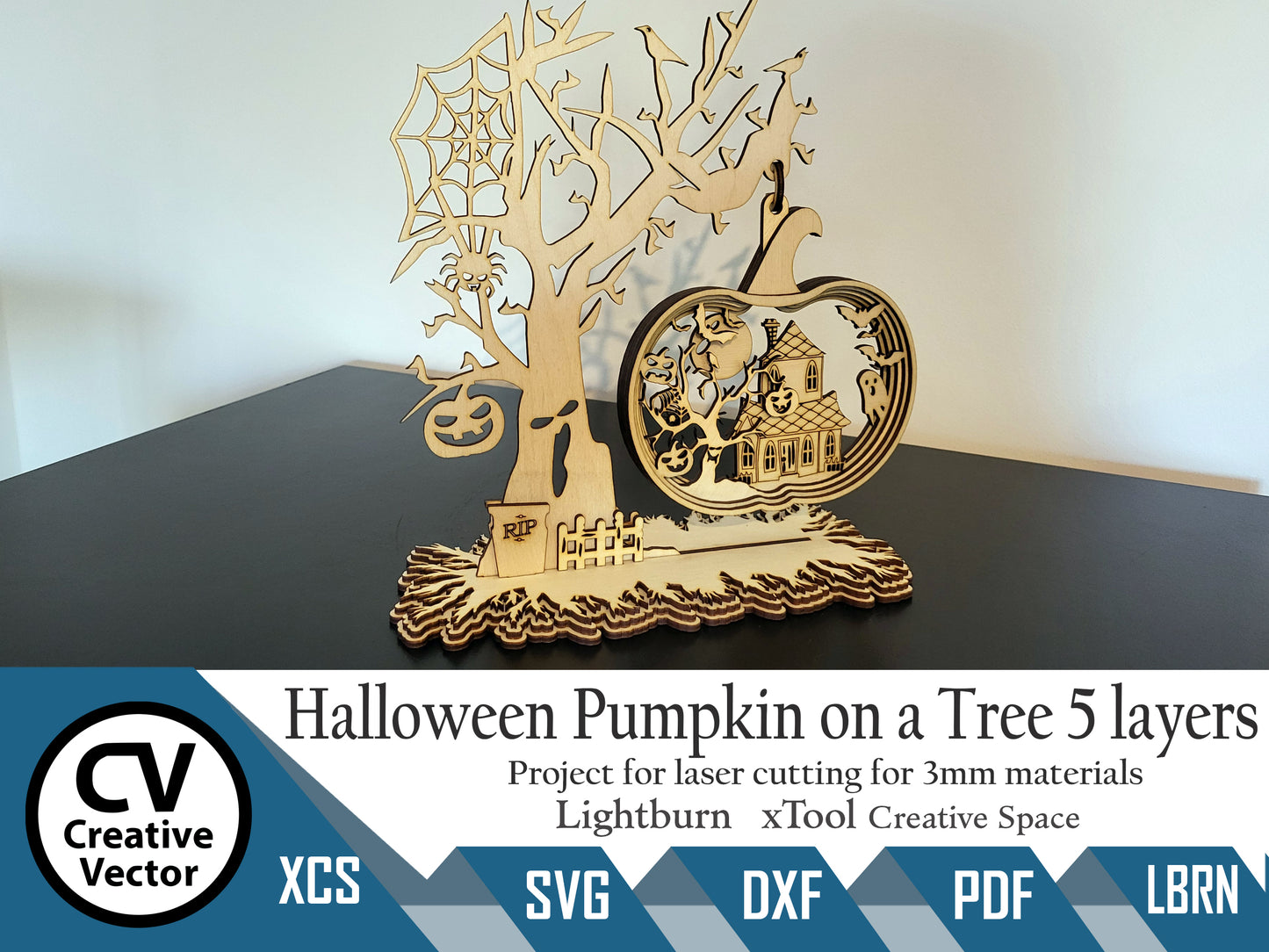 Halloween Pumpkin on a Tree 5 layers with a stand of roots
