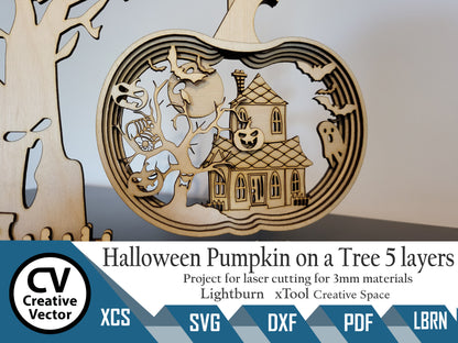 Halloween Pumpkin on a Tree 5 layers with a stand of roots