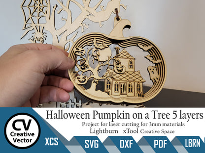 Halloween Pumpkin on a Tree 5 layers with a stand of roots
