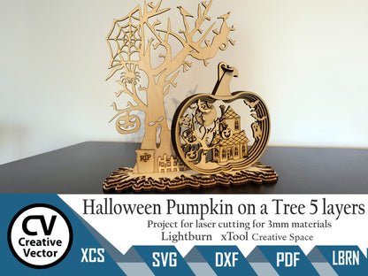 Halloween Pumpkin on a Tree 5 layers with a stand of roots