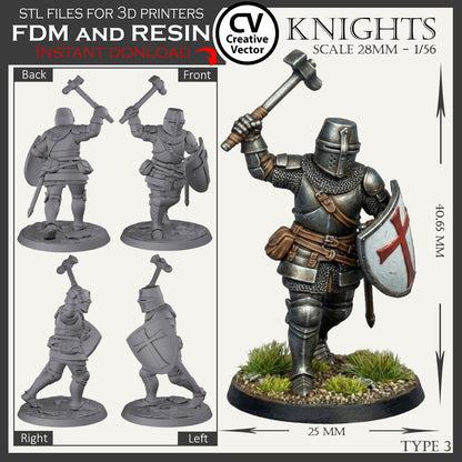 7 STL Files for 3D Printer KNIGHTS SET in scale 28mm 1/56