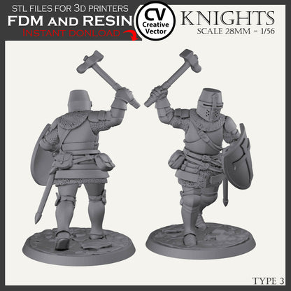 7 STL Files for 3D Printer KNIGHTS SET in scale 28mm 1/56