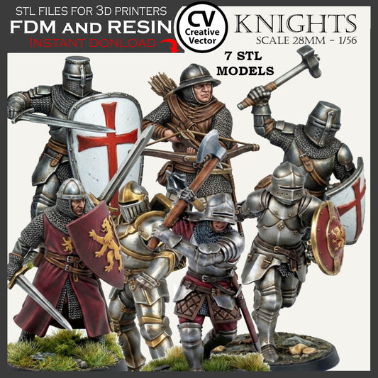 7 STL Files for 3D Printer KNIGHTS SET in scale 28mm 1/56