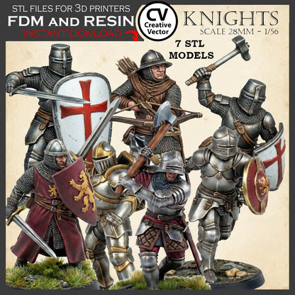 7 STL Files for 3D Printer KNIGHTS SET in scale 28mm 1/56
