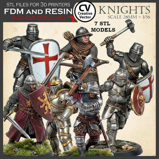 7 STL Files for 3D Printer KNIGHTS SET in scale 28mm 1/56