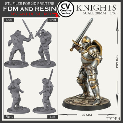 7 STL Files for 3D Printer KNIGHTS SET in scale 28mm 1/56
