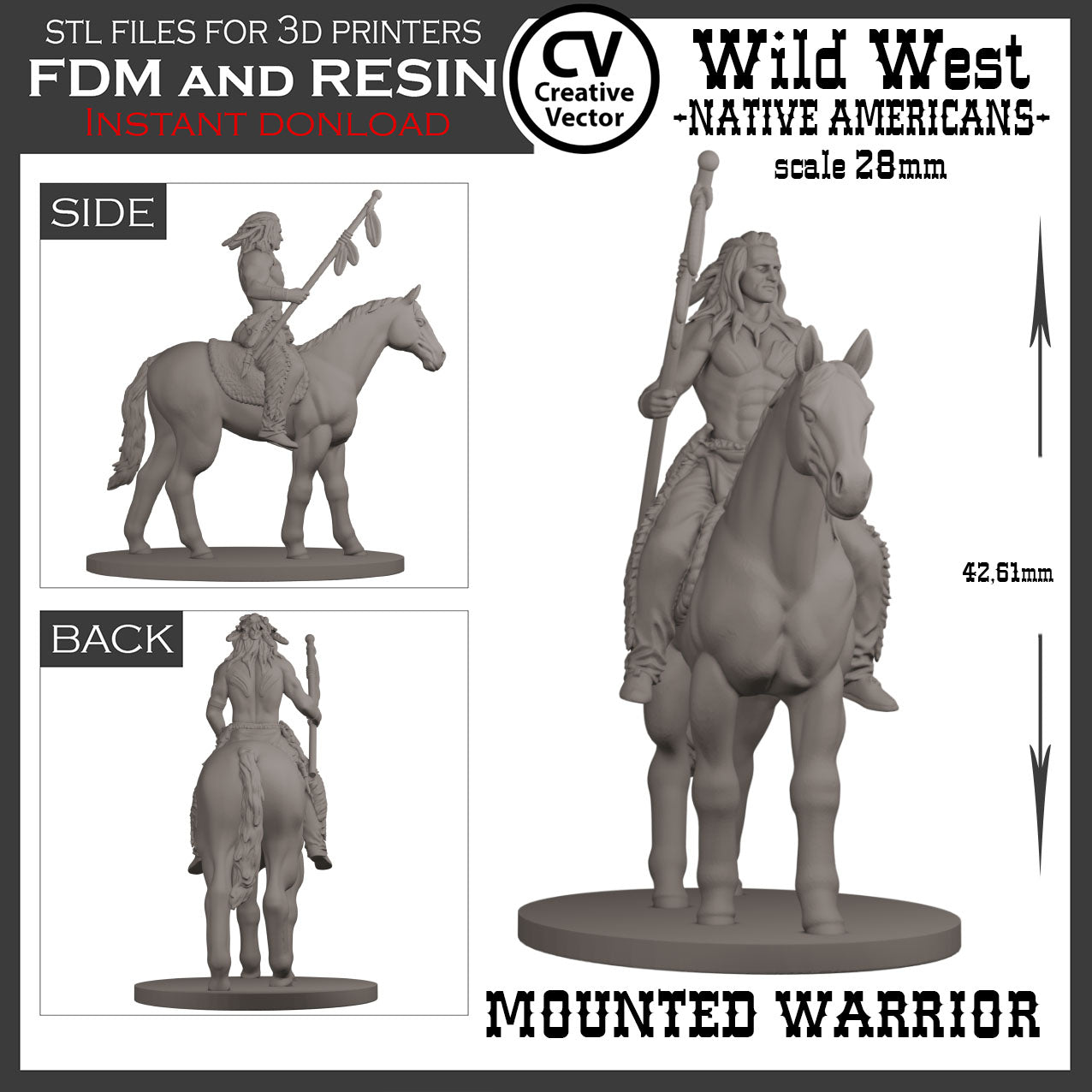 7 STL Files for 3D Printer Wild West NATIVE AMERICANS in 28mm