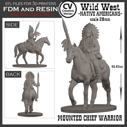 7 STL Files for 3D Printer Wild West NATIVE AMERICANS in 28mm
