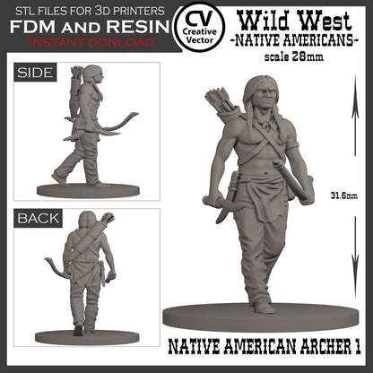 7 STL Files for 3D Printer Wild West NATIVE AMERICANS in 28mm