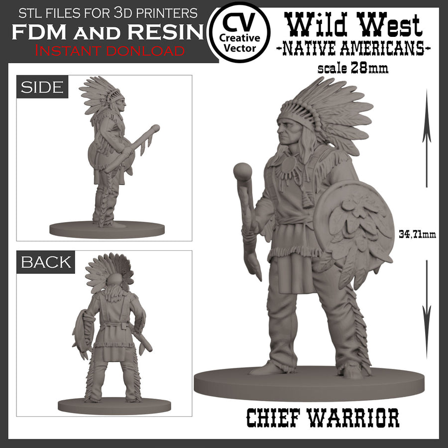 7 STL files Bundle NATIVE AMERICANS Wild West for 3D Print Miniatures Indians