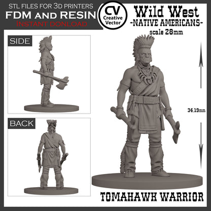 7 STL Files for 3D Printer Wild West NATIVE AMERICANS in 28mm