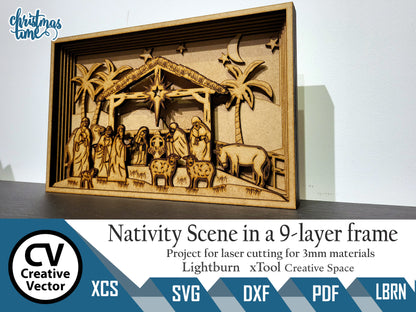 Nativity Scene in a 9-layer frame