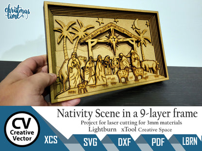 Nativity Scene in a 9-layer frame