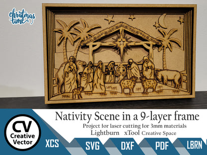 Nativity Scene in a 9-layer frame