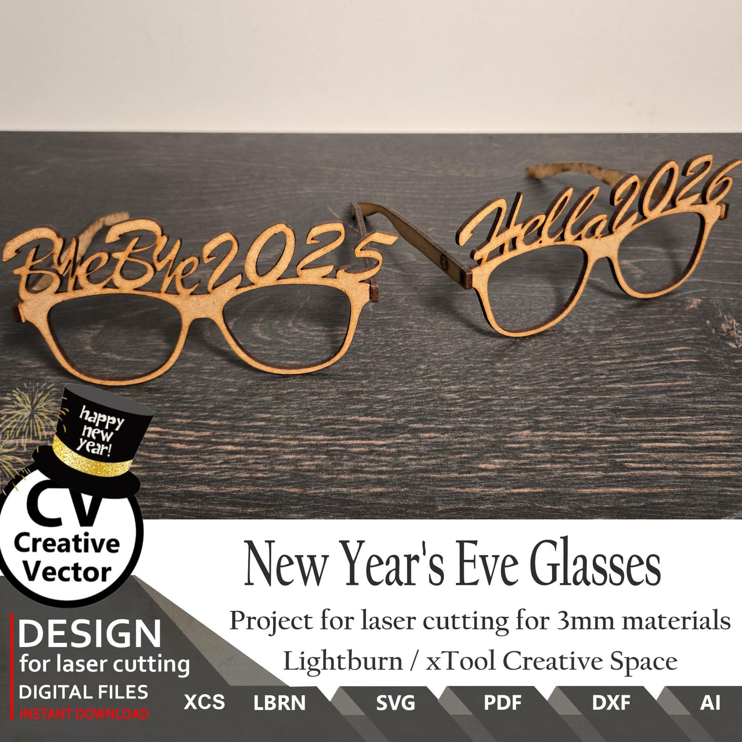 Projects for laser cutting New Year's Eve Glasses