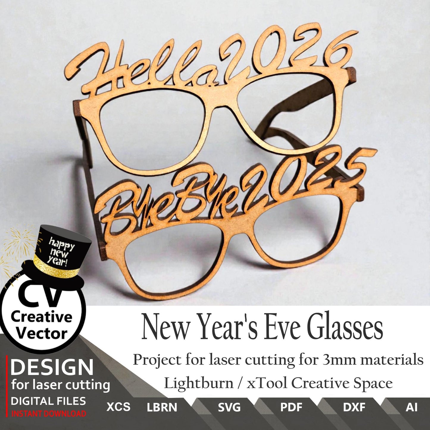 Projects for laser cutting New Year's Eve Glasses