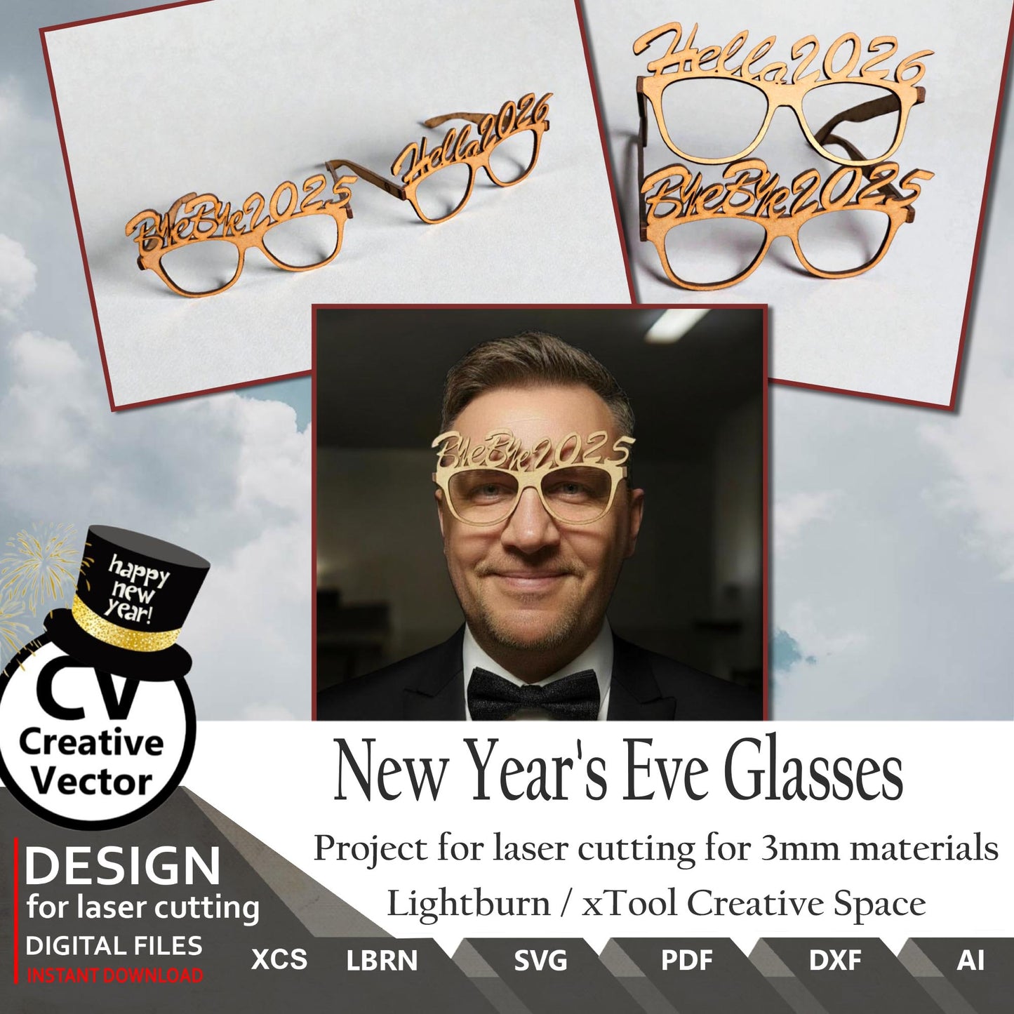 Projects for laser cutting New Year's Eve Glasses