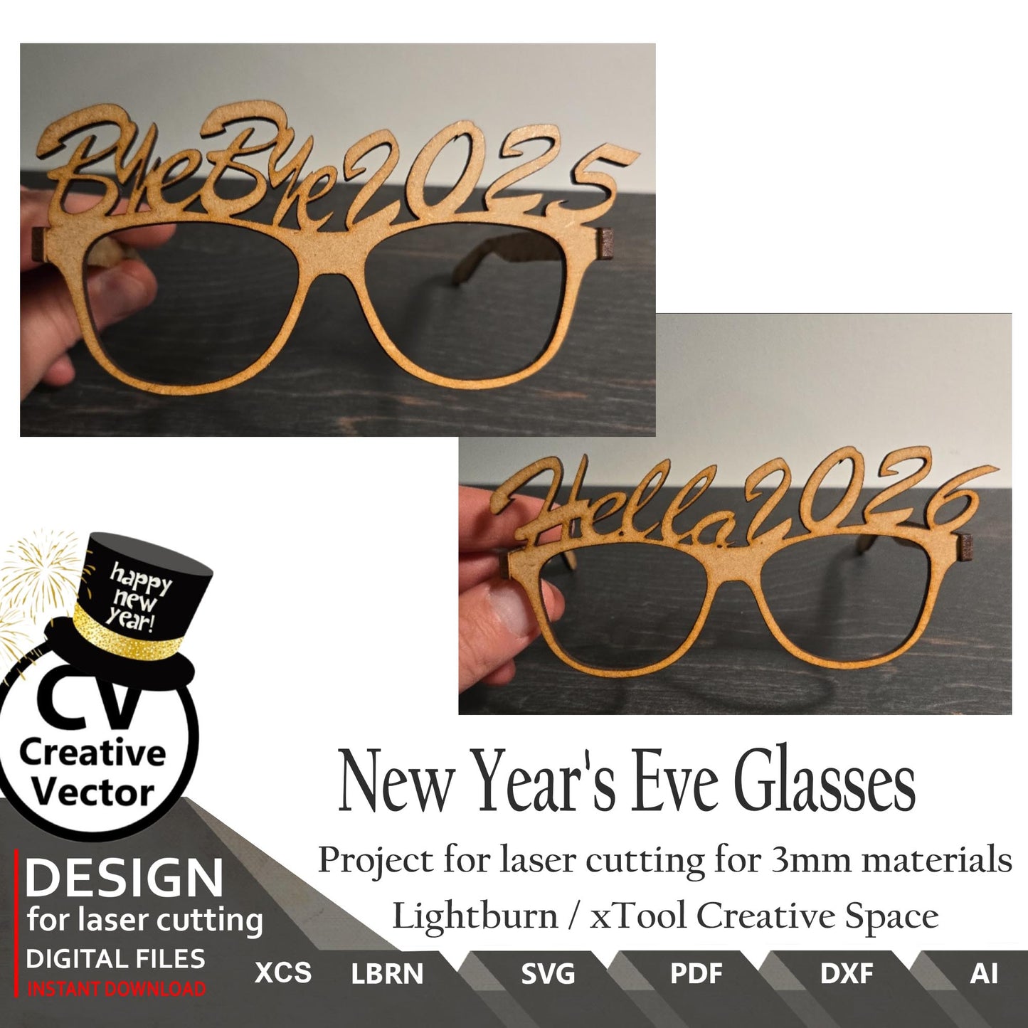 Projects for laser cutting New Year's Eve Glasses