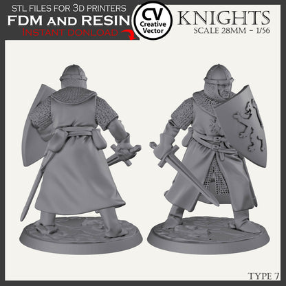 7 STL Files for 3D Printer KNIGHTS SET in scale 28mm 1/56