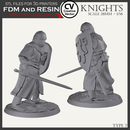 7 STL Files for 3D Printer KNIGHTS SET in scale 28mm 1/56