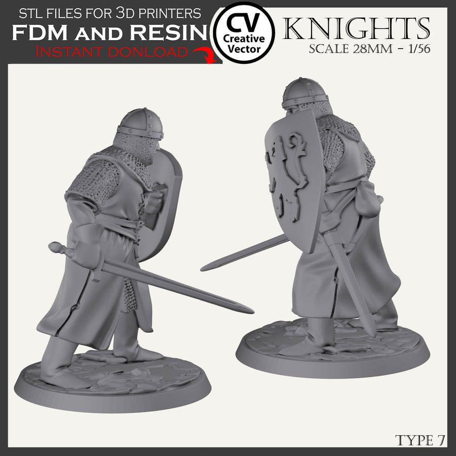 7 STL files Bundle KNIGHTS ready for 3D Print Miniatures