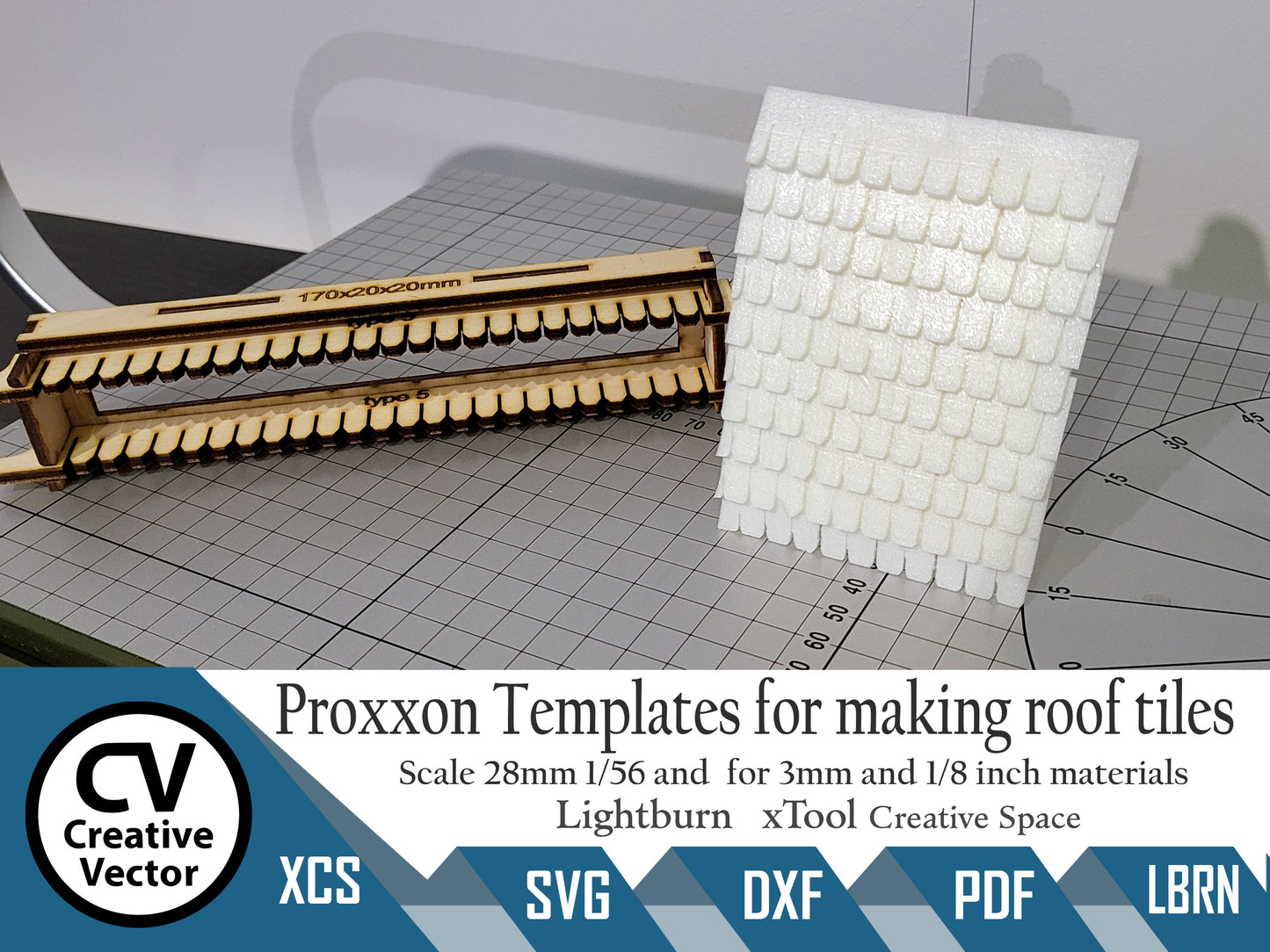 6 xTemplates for making roof tiles scale of 28mm for Proxxon THERMOCUT 230 styrofoam cutting hot wire