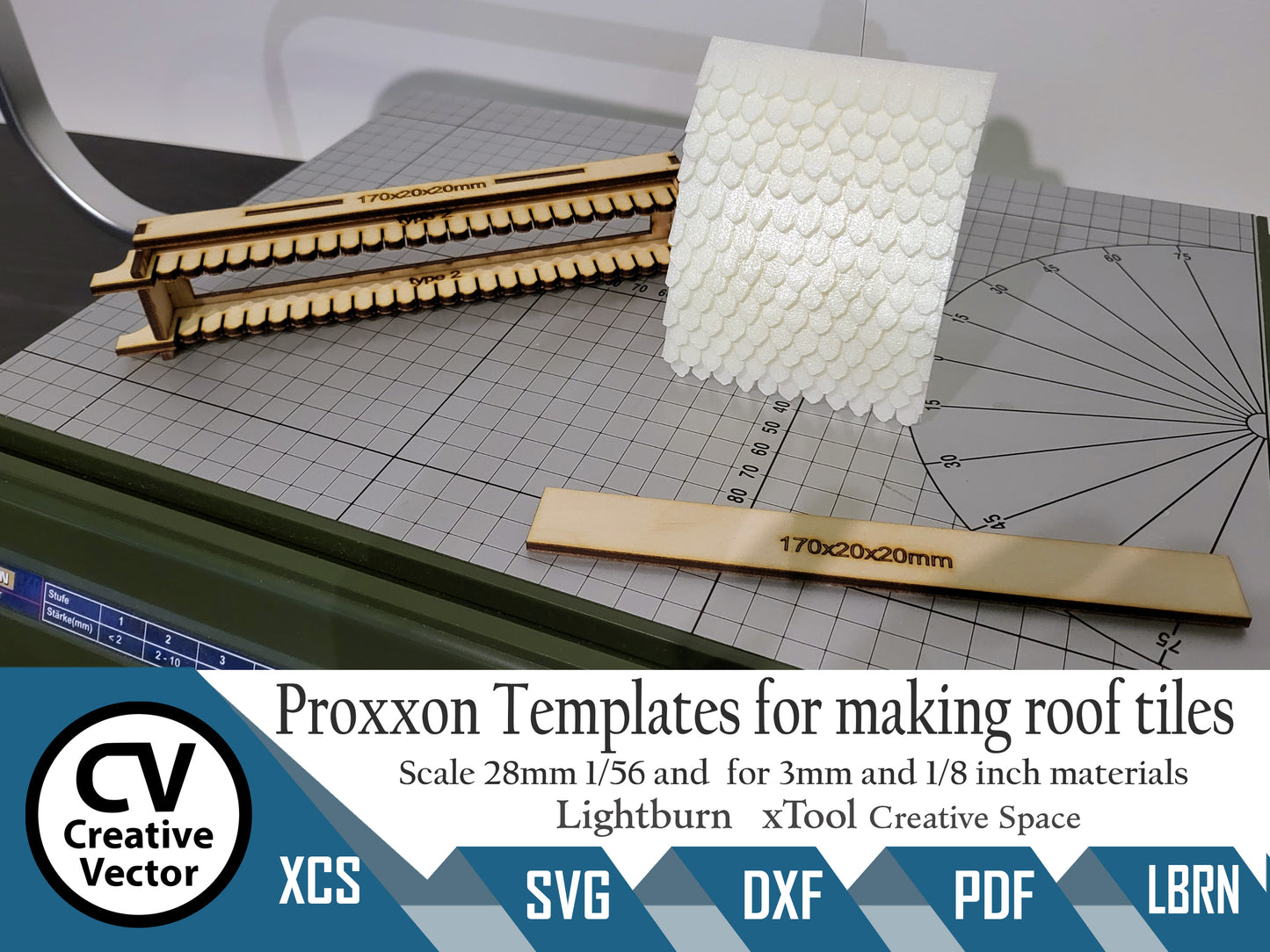 6 xTemplates for making roof tiles scale of 28mm for Proxxon THERMOCUT 230 styrofoam cutting hot wire