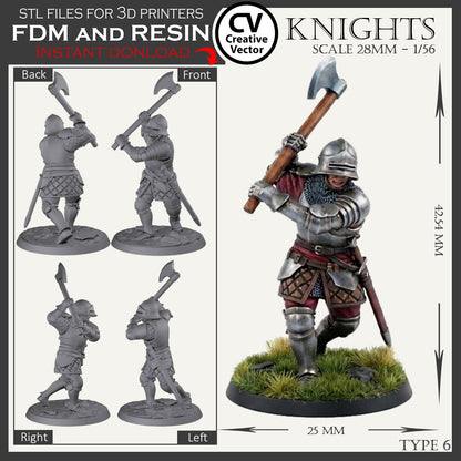 7 STL Files for 3D Printer KNIGHTS SET in scale 28mm 1/56
