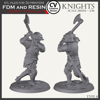 7 STL Files for 3D Printer KNIGHTS SET in scale 28mm 1/56