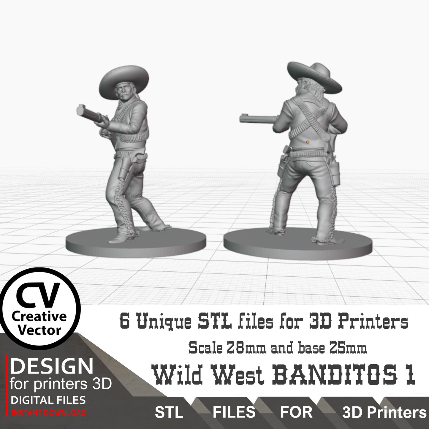 6 STL Files for 3D Printer BANDITOS SET Digital Download