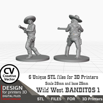 6 STL Files for 3D Printer BANDITOS SET Digital Download