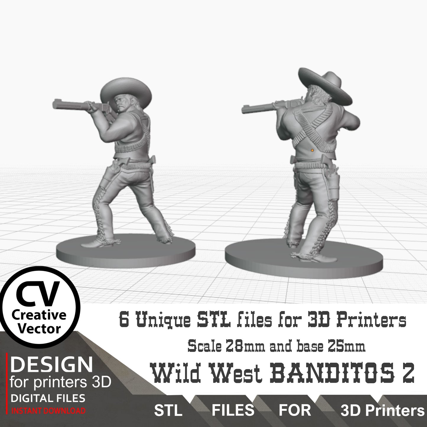 6 STL Files for 3D Printer BANDITOS SET Digital Download