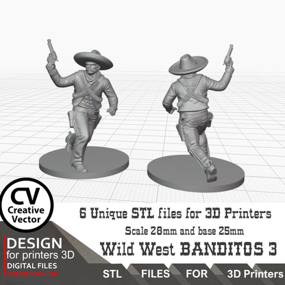 6 STL Files for 3D Printer BANDITOS SET Digital Download