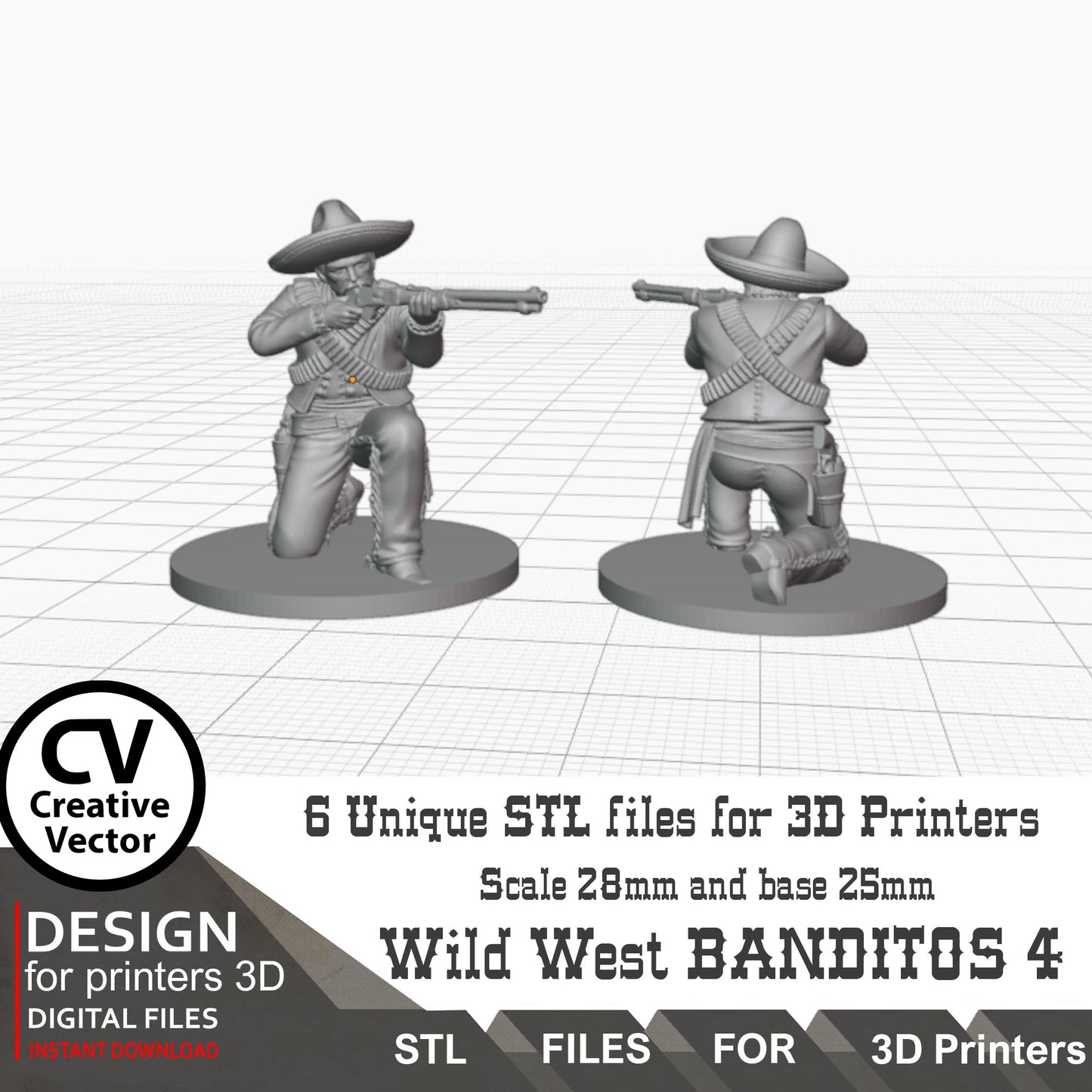 6 STL Files for 3D Printer BANDITOS SET Digital Download