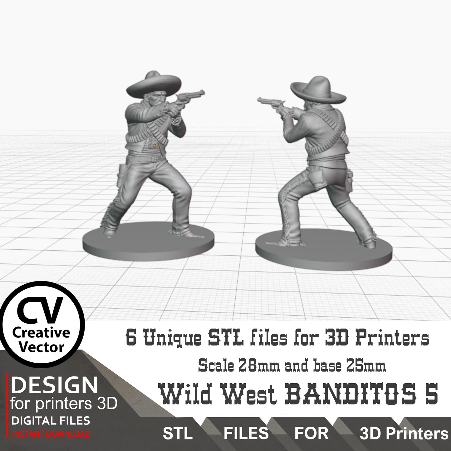 6 STL Files for 3D Printer BANDITOS SET Digital Download