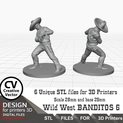 6 STL Files for 3D Printer BANDITOS SET Digital Download