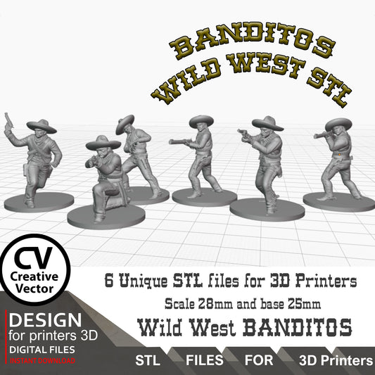 6 STL Files for 3D Printer BANDITOS SET Digital Download