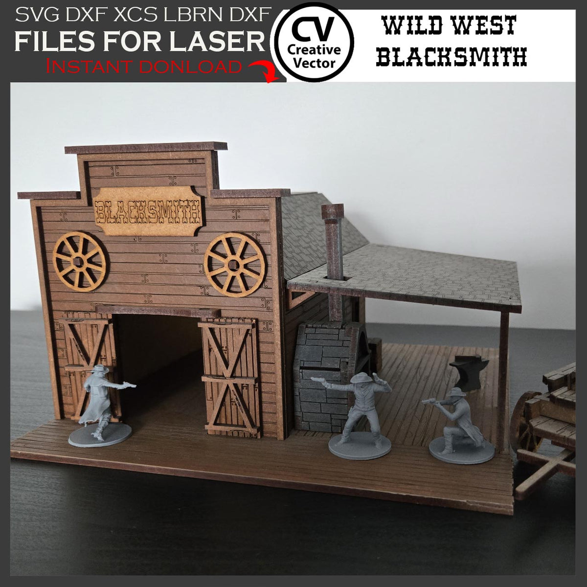 Wild West Blacksmith with cargo wagon in scale 28mm for Wargamers