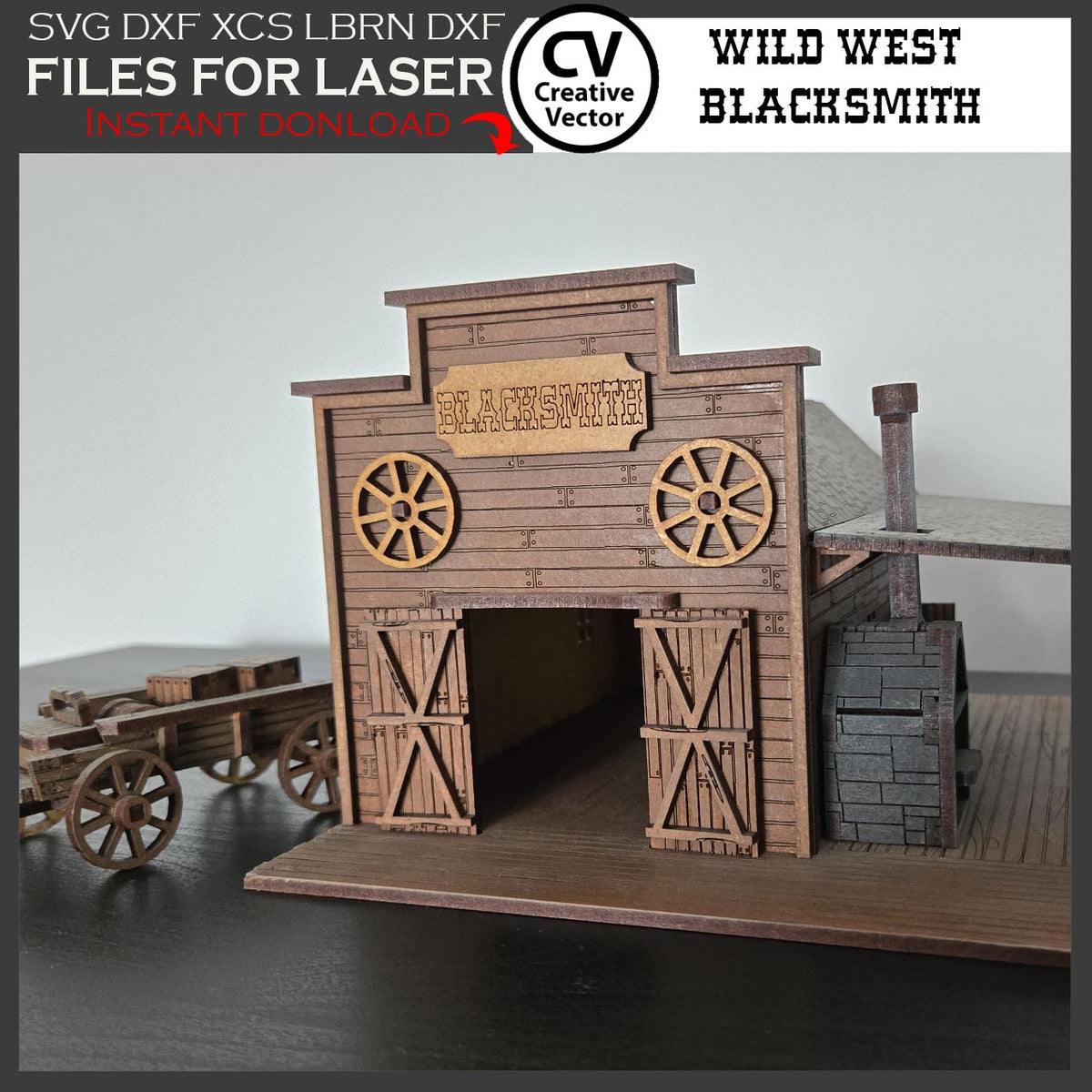 Wild West Blacksmith with cargo wagon in scale 28mm for Wargamers